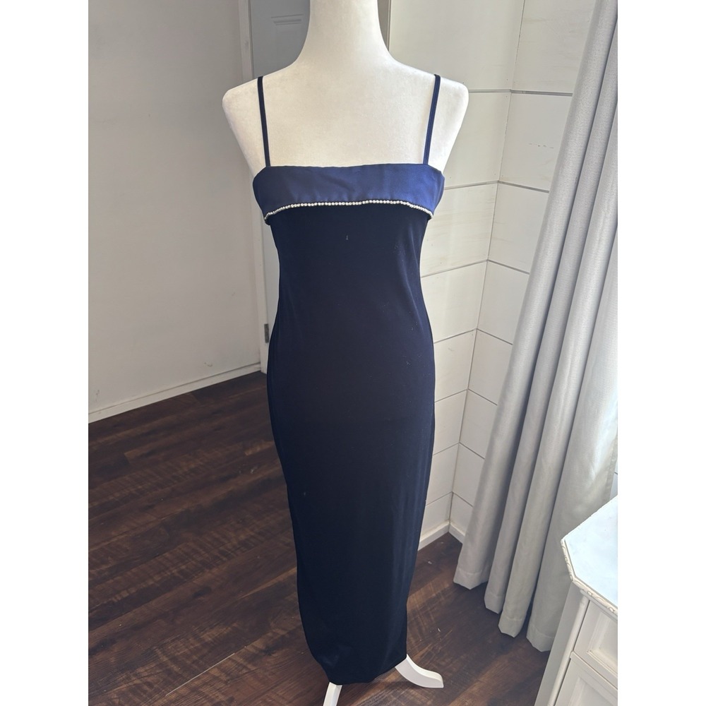 Jump Dress‎ Womens 7/8 Blue Velvet Rhinestone Maxi Romantic Prom Wedding USA